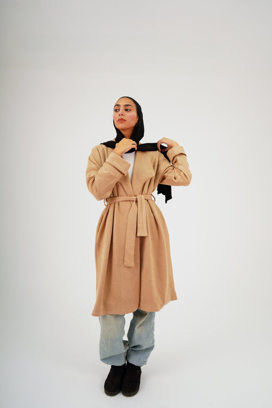Suede Coat In Beige