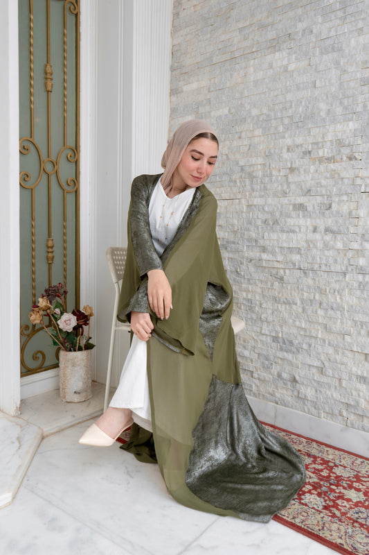 The shiny Kuftan In Olive